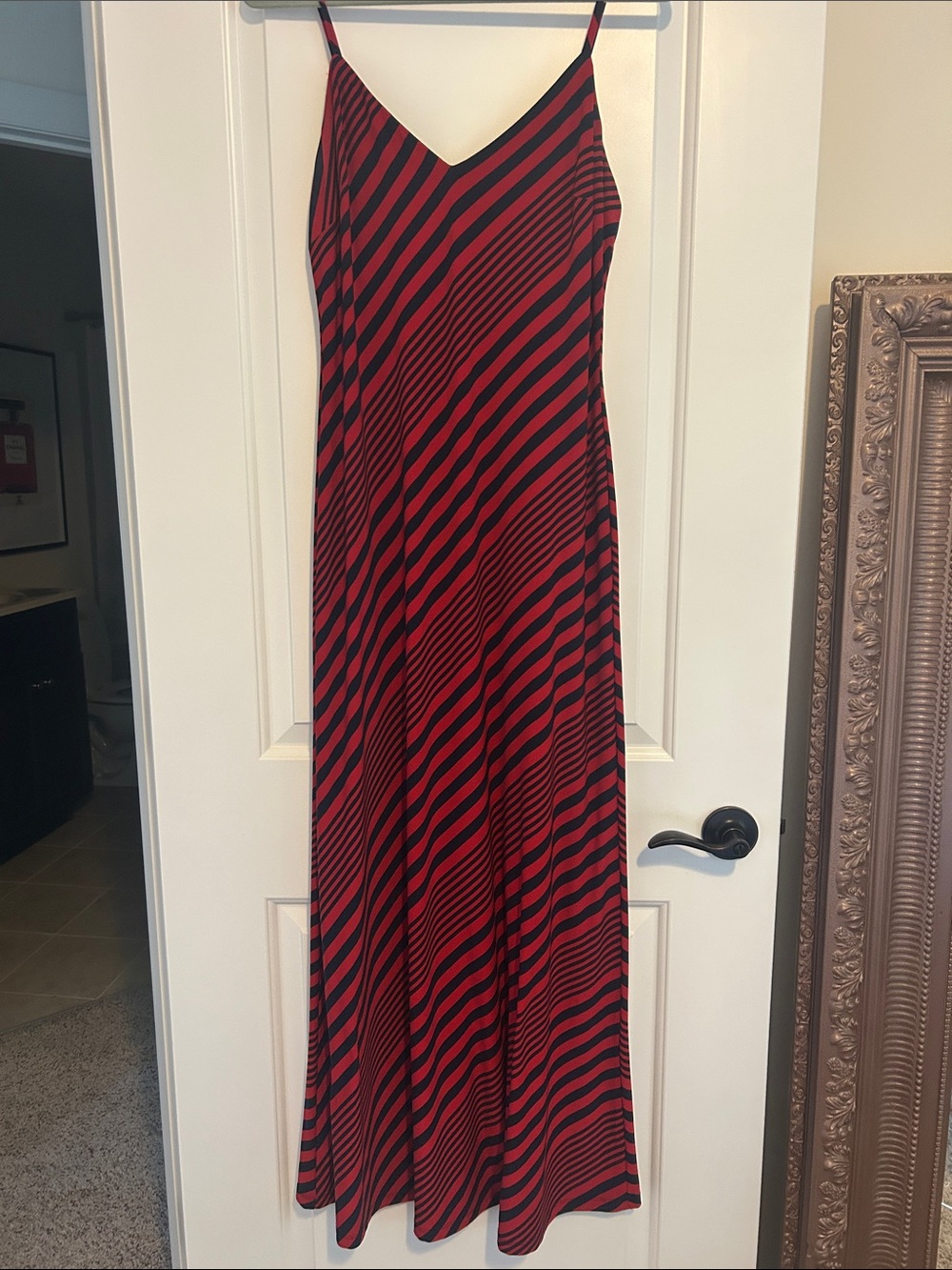 Ralph Lauren Red and Navy Striped Slip Maxi Dress
